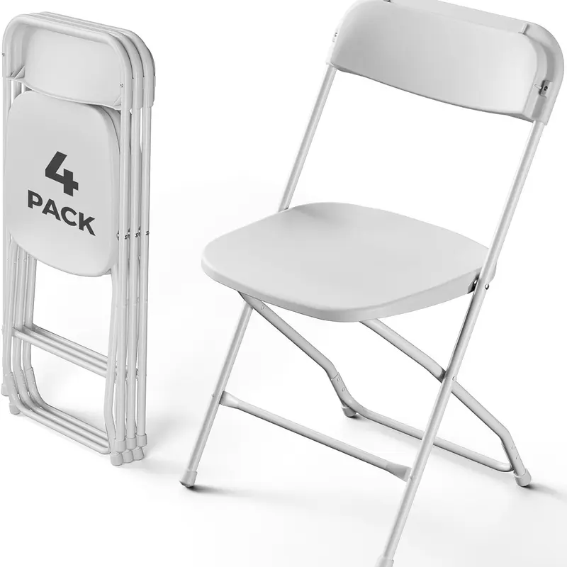 Sillas Plegables de Plástico Reforzado, Respaldo Ergonómico, Capacidad de 350 lb (159 kg), Apilables y Portátiles, Ideales para Interiores, Terrazas, Bodas, Fiestas, Reuniones, Patios y Jardines, Color Blanco.