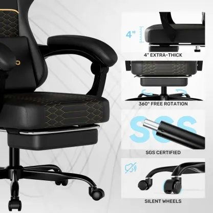 Silla Gaming Ergonómica para Adultos, Diseño Minimalista, Cuero PU Resistente, Soporte Lumbar, Reclinación de 100°-135°, Ruedas Silenciosas y Reposapiés