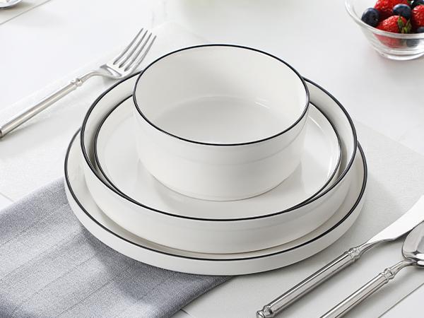 MALACASA LEAH Series Porcelain Tableware Set - 4/6-Person Ceramic Dinnerware Service Set, Chip-Resistant, Microwave & Dishwasher Safe Plates, Bowls & Pasta Dishes, Ceramic Dinnerware Set