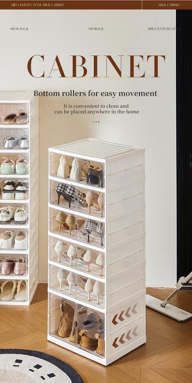 MiAoLi folding shoe rack, magnetic transparent door shoe cabinet, 10layers, can store 20 pairs of shoes, simple design, large capacity, sturdy and stackable plastic shoe cabinet, space-saving, no installation required, convenient and practical. tiktokshop