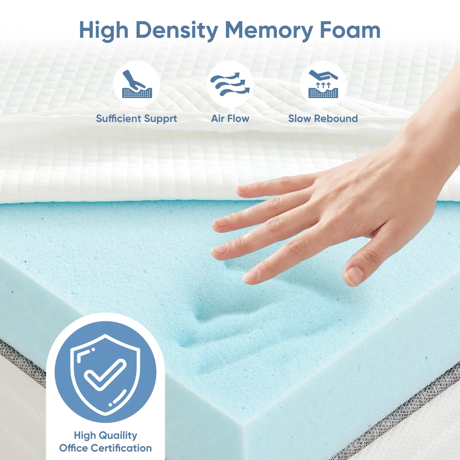 Sobrecolchón de espuma viscoelástica con gel refrescante, acolchado transpirable y ventilado con funda suave extraíble; ajuste universal para sofás cama, autocaravanas y campers.