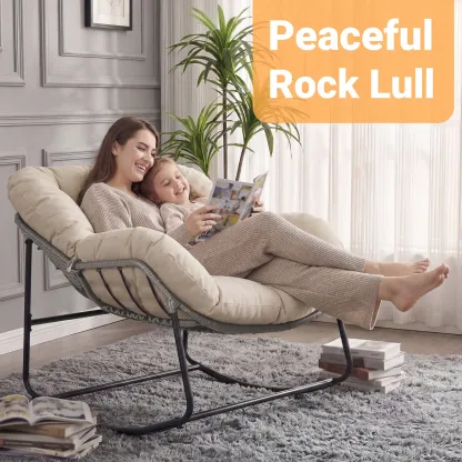 Silla Mecedora Tipo Huevo Extra Grande con Respaldo Ajustable, Cojín Grueso, Soporta hasta 450 lb, Ideal para Patio, Balcón, Jardín y Sala de Estar