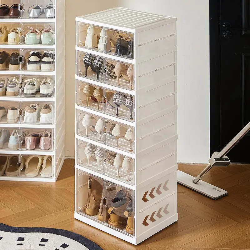 Zapatero Plegable de 10 Niveles con Puertas Transparentes Magnéticas, Capacidad para 20 Pares de Zapatos, Gran Capacidad, Apilable, Resistente, Ahorra Espacio y Sin Instalación
