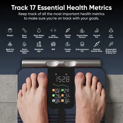 Báscula digital inteligente con Bluetooth para composición corporal: peso, IMC, grasa corporal, masa muscular y medición segmentaria; salud y bienestar, báscula inteligente.
