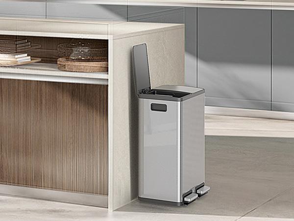 Sweetcrispy 16-Gal Stainless Steel Kitchen Trash Can - Dual Compartment, Fingerprint-Proof, Waterproof, Pedal Opener Lid, Stainless Steel Bins for Home & Office, Trash Cans For Kitchen, Foot Pedal
