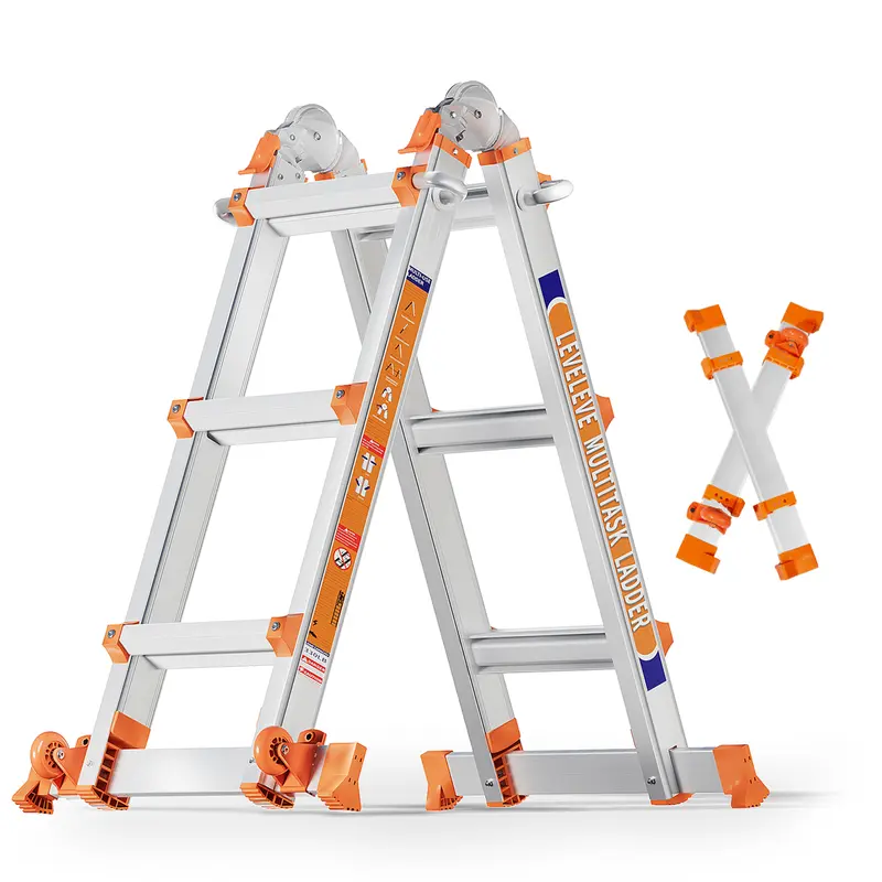 Escalera extensible multiposición, escalera de tijera tipo A con barra estabilizadora y ruedas; capacidad de carga segura de 330 lb; segura para escaleras, el hogar, interiores, exteriores y trabajos en techos.