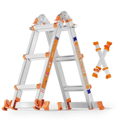 Escalera extensible multiposición, escalera de tijera tipo A con barra estabilizadora y ruedas; capacidad de carga segura de 330 lb; segura para escaleras, el hogar, interiores, exteriores y trabajos en techos.