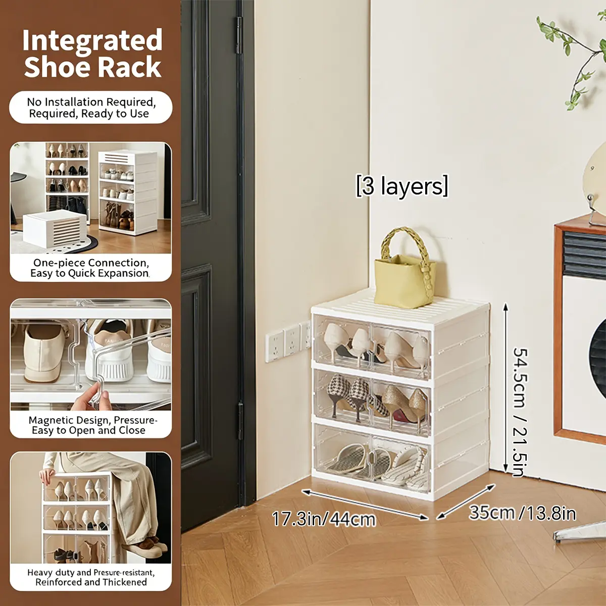 Zapatero Plegable de 10 Niveles con Puertas Transparentes Magnéticas, Capacidad para 20 Pares de Zapatos, Gran Capacidad, Apilable, Resistente, Ahorra Espacio y Sin Instalación