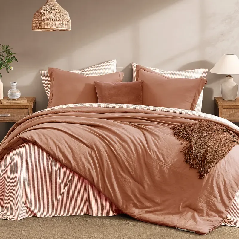 Juego de Cama de Microfibra de 7 Piezas, Edredón con Bolsillos de Doble Cara, Incluye Edredón, Sábana Plana, Sábana Ajustable y Fundas de Almohada, Estilo Moderno