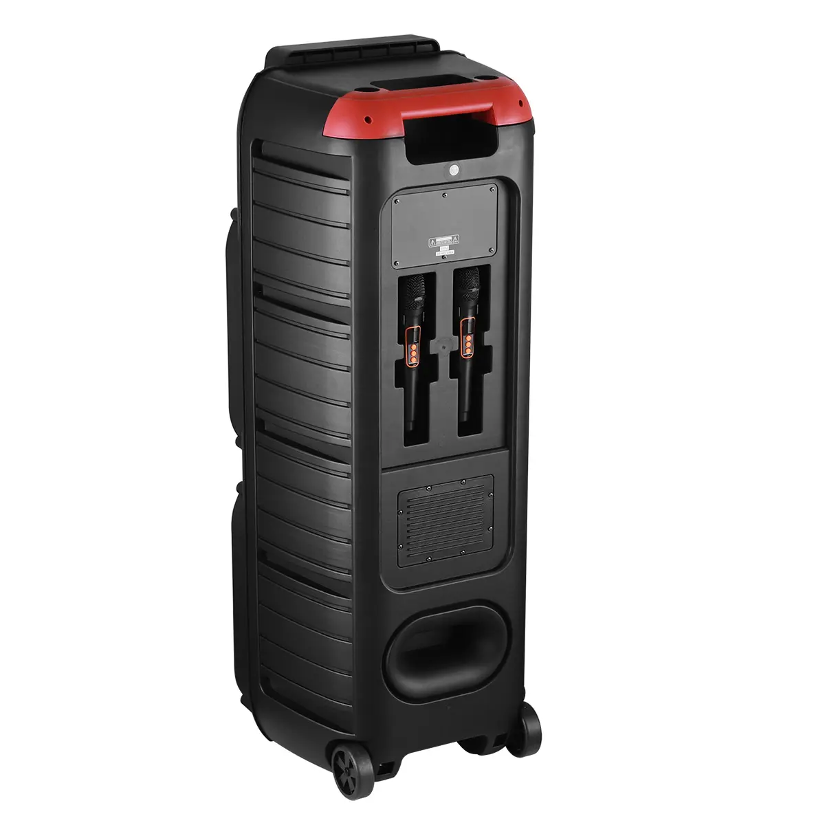 Sistema de Altavoces PA Bluetooth Portátil de Alta Potencia con Doble Bocina de 15", Inalámbrico y Recargable, Incluye Dos Micrófonos Inalámbricos, Control Remoto, Luces LED Multicolor para Fiestas y Sonido Estéreo, Ideal para DJ y Eventos