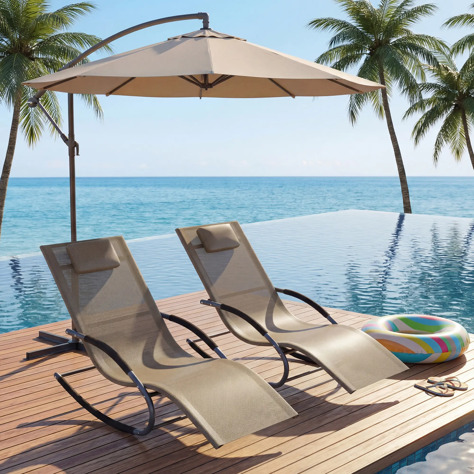 Oferta Flash para el Hogar – Silla Reclinable de Exterior Ajustable con Malla Transpirable, Estructura de Acero Resistente para Todo Clima, Reposabrazos de NBR y Almohada, Soporta hasta 300 lb, Ideal para Jardín, Patio y Terraza, Marrón/Gris