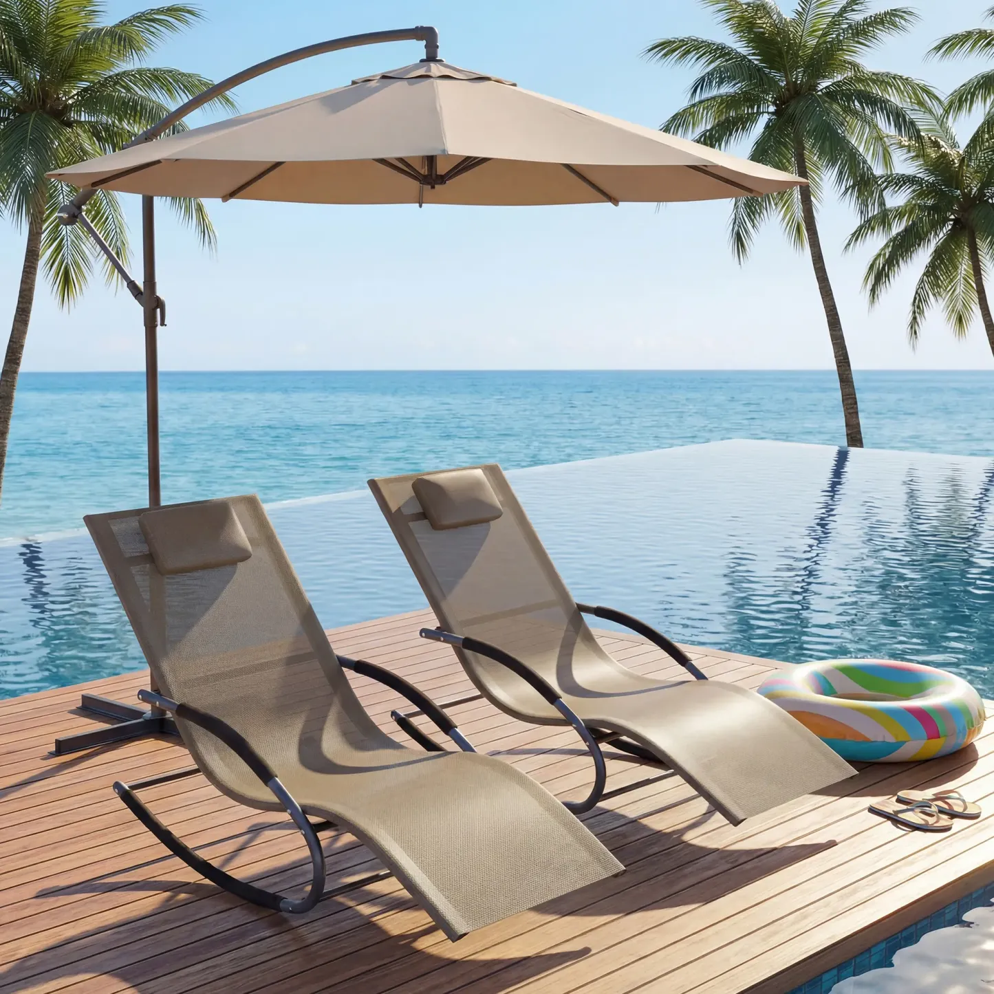 Oferta Flash para el Hogar – Silla Reclinable de Exterior Ajustable con Malla Transpirable, Estructura de Acero Resistente para Todo Clima, Reposabrazos de NBR y Almohada, Soporta hasta 300 lb, Ideal para Jardín, Patio y Terraza, Marrón/Gris
