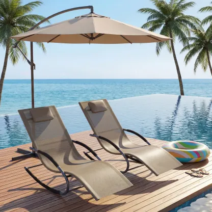 Oferta Flash para el Hogar – Silla Reclinable de Exterior Ajustable con Malla Transpirable, Estructura de Acero Resistente para Todo Clima, Reposabrazos de NBR y Almohada, Soporta hasta 300 lb, Ideal para Jardín, Patio y Terraza, Marrón/Gris