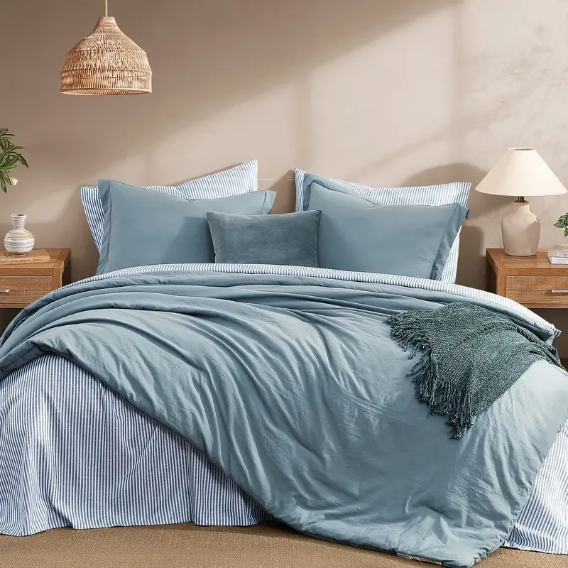 Juego de Cama de Microfibra de 7 Piezas, Edredón con Bolsillos de Doble Cara, Incluye Edredón, Sábana Plana, Sábana Ajustable y Fundas de Almohada, Estilo Moderno