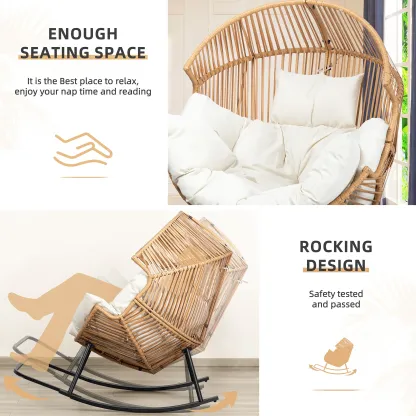 Sillón mecedora de mimbre para interiores y exteriores; silla tipo huevo de gran tamaño con cojín y capacidad de carga de 450 libras; ideal para dormitorio, balcón o jardín.