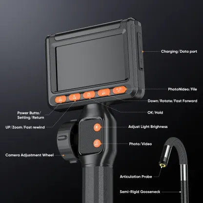 Endoscopio bidireccional con cámara (0,33"/0,23"/0,15") y luz; boroscopio flexible, impermeable y giratorio; cámara articulada tipo serpiente para inspección de automóviles, mecánica, paredes, vehículos, desagües y proyectos de mejoras del hogar.