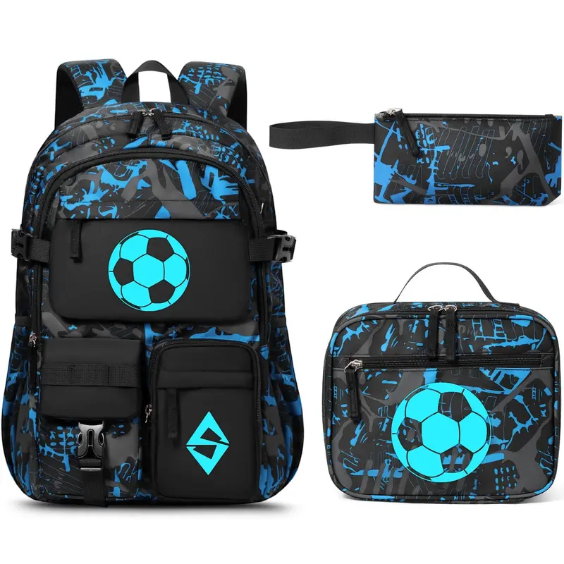 Set de mochila escolar 3 en 1: mochila impermeable con bolsa para el almuerzo y estuche, ligera, para niños y niñas.
