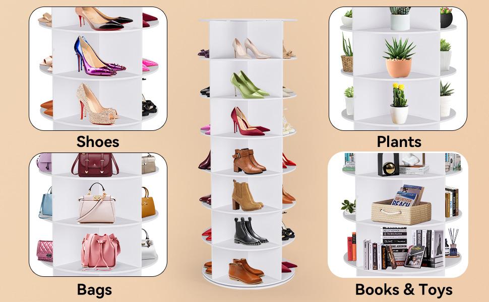 Richland 360&deg; Rotating 7-Tiers Organizer Shoe Rack, Fits 28 Pairs of Shoes, Spinning and Revolving 360 Shoe Rack Storage Round Carousel, for Entryway Living Room Hallway Footwear Organization