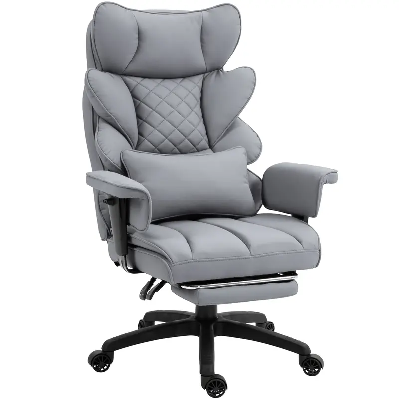 Silla de Oficina Ergonómica Grande con Soporte Lumbar, Cojín de Resortes, Respaldo Alto, Reposabrazos Ajustables y Reposapiés