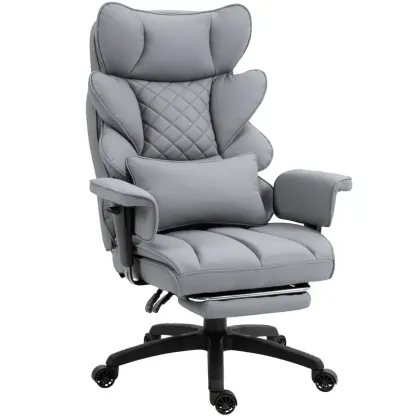 Silla de Oficina Ergonómica Grande con Soporte Lumbar, Cojín de Resortes, Respaldo Alto, Reposabrazos Ajustables y Reposapiés