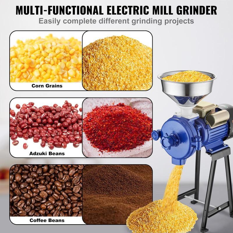 Molino eléctrico de granos, molinillo de especias de 3000 W, molino de maíz comercial con embudo, máquina pulverizadora de grosor ajustable, molino industrial de alta resistencia para cereales y trigo, molinillo para productos secos.