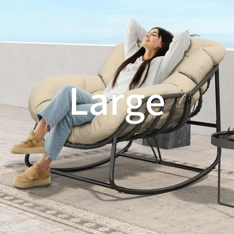 Silla Mecedora Tipo Huevo Extra Grande con Respaldo Ajustable, Cojín Grueso, Soporta hasta 450 lb, Ideal para Patio, Balcón, Jardín y Sala de Estar