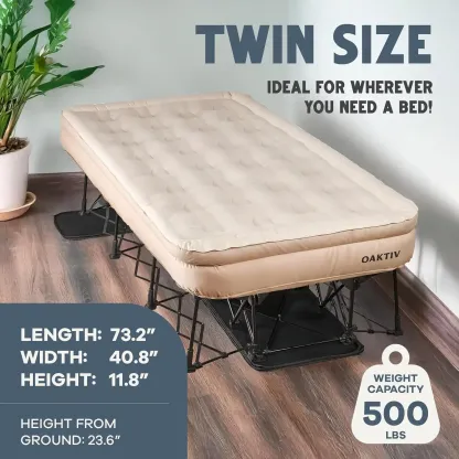 Colchón inflable tamaño Queen: capacidad de 660 libras, garantía de 5 años, autoinflable en 3-4 minutos, bomba a batería y estructura integradas, estuche con ruedas; la solución definitiva para habitaciones de invitados y acampadas.
