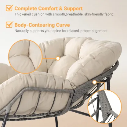 Silla Mecedora Tipo Huevo Extra Grande con Respaldo Ajustable, Cojín Grueso, Soporta hasta 450 lb, Ideal para Patio, Balcón, Jardín y Sala de Estar
