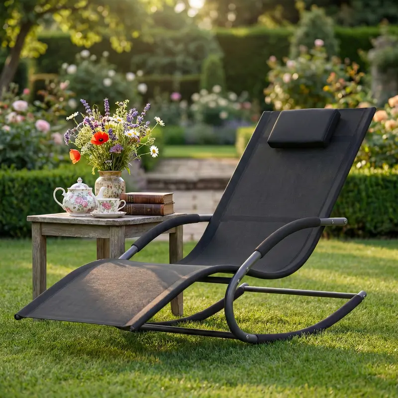 Oferta Flash para el Hogar – Silla Reclinable de Exterior Ajustable con Malla Transpirable, Estructura de Acero Resistente para Todo Clima, Reposabrazos de NBR y Almohada, Soporta hasta 300 lb, Ideal para Jardín, Patio y Terraza, Marrón/Gris