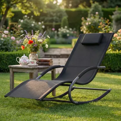 Oferta Flash para el Hogar – Silla Reclinable de Exterior Ajustable con Malla Transpirable, Estructura de Acero Resistente para Todo Clima, Reposabrazos de NBR y Almohada, Soporta hasta 300 lb, Ideal para Jardín, Patio y Terraza, Marrón/Gris