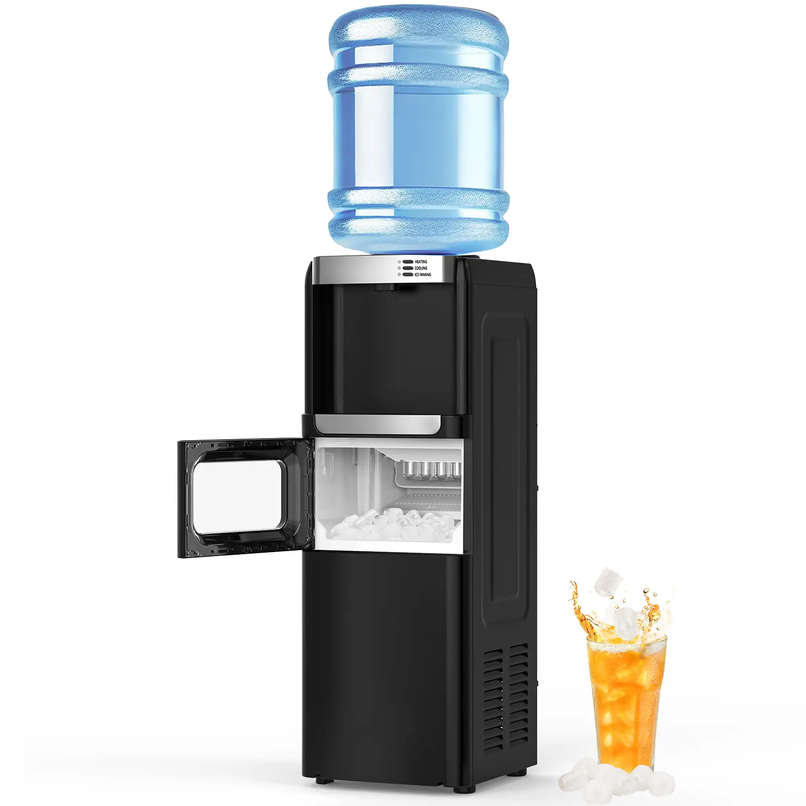 Dispensador de Agua con Máquina de Hielo, Carga Superior para Botellas de 5 Galones, Agua Caliente y Fría, con Seguro Infantil, Ideal para Hogar y Oficina