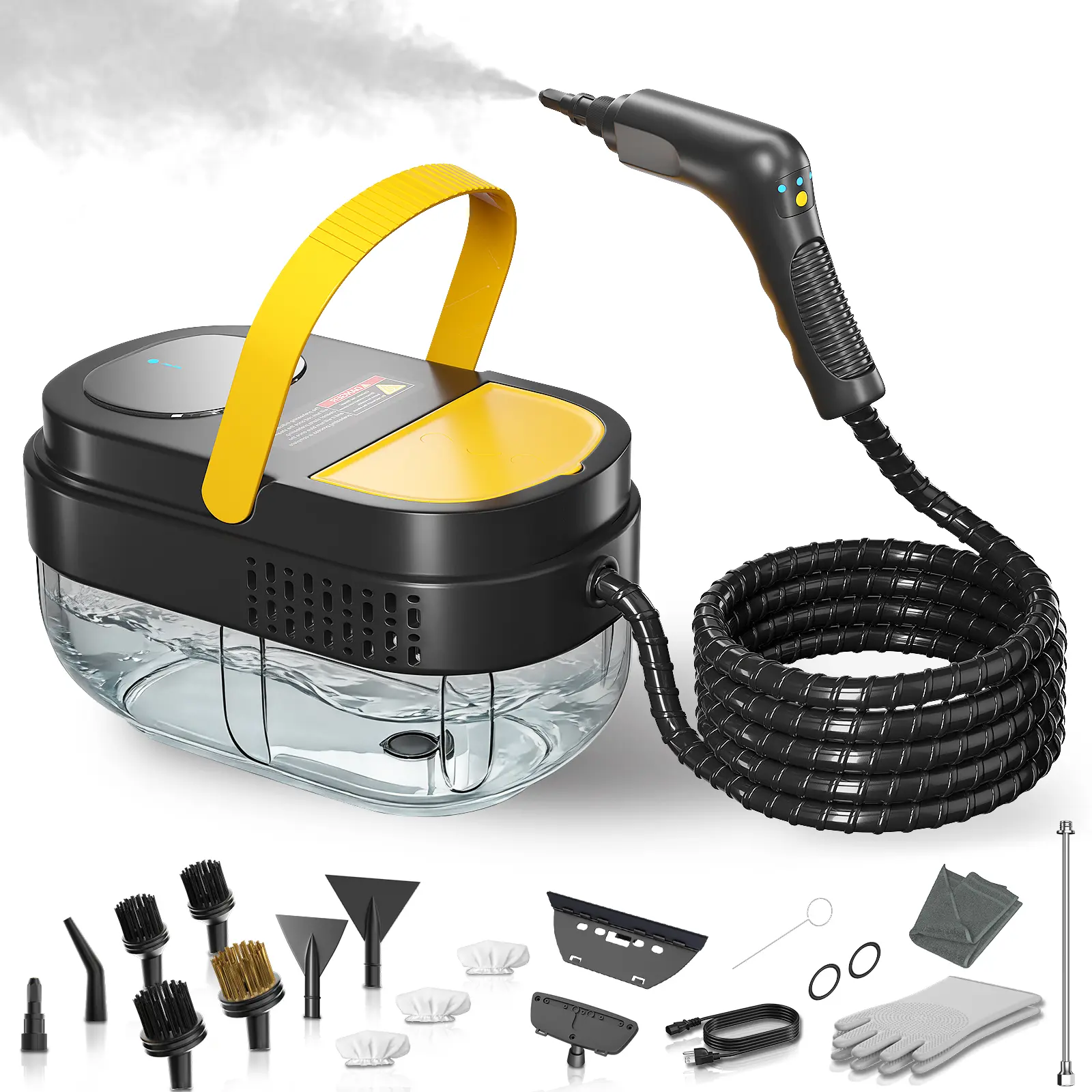 Limpiador a vapor, depósito grande de 1,69 cuartos de galón (aprox. 1,6 L), limpiador portátil con 15 accesorios, mango ajustable en 3 niveles, calentamiento rápido; ideal para el hogar y para limpiar azulejos, juntas, suelos, automóviles, suciedad y gras