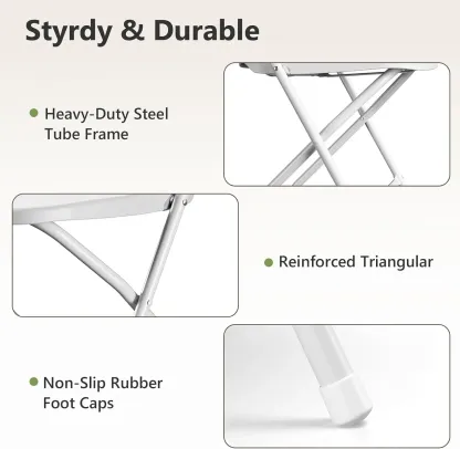 Sillas Plegables de Plástico Reforzado, Respaldo Ergonómico, Capacidad de 350 lb (159 kg), Apilables y Portátiles, Ideales para Interiores, Terrazas, Bodas, Fiestas, Reuniones, Patios y Jardines, Color Blanco.