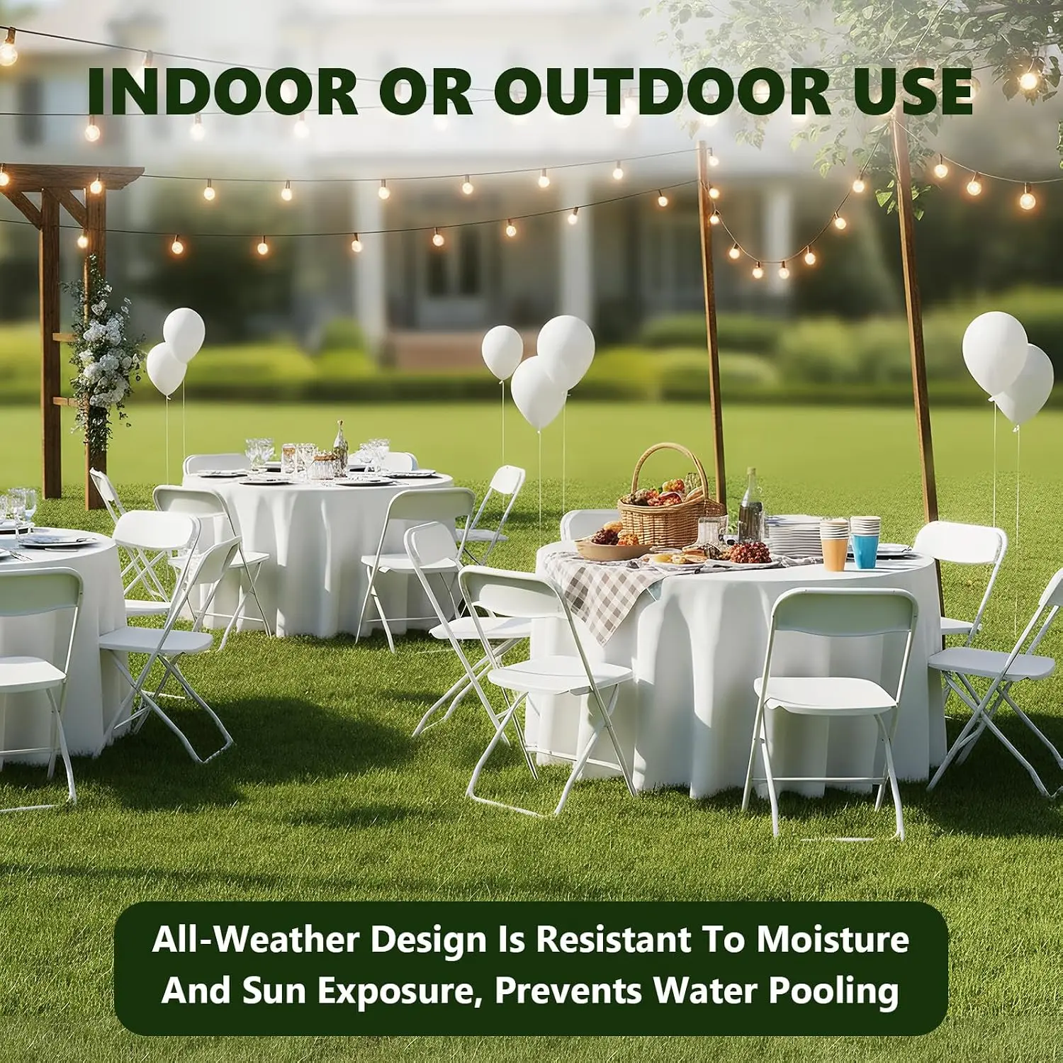Sillas Plegables de Plástico Reforzado, Respaldo Ergonómico, Capacidad de 350 lb (159 kg), Apilables y Portátiles, Ideales para Interiores, Terrazas, Bodas, Fiestas, Reuniones, Patios y Jardines, Color Blanco.