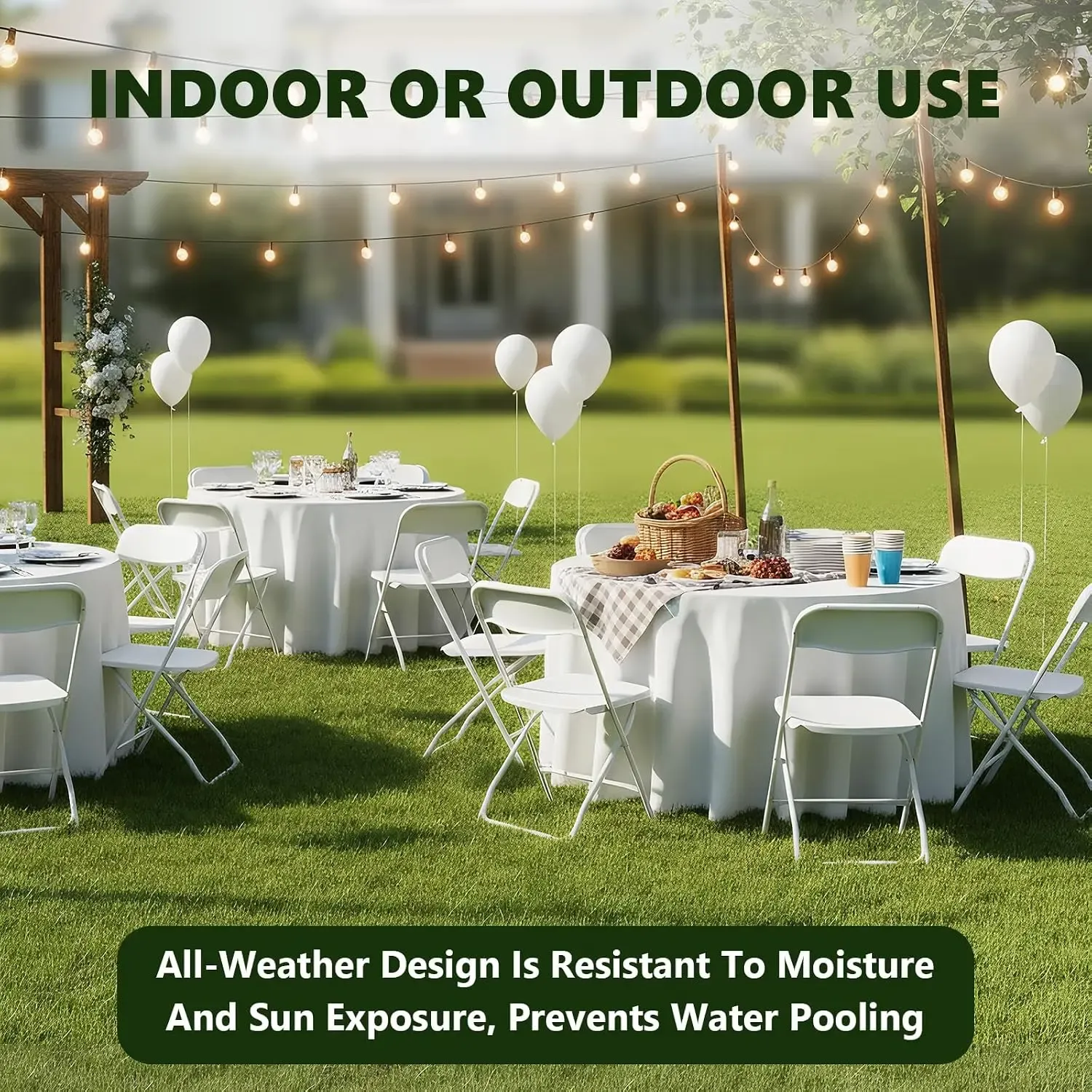 Sillas Plegables de Plástico Reforzado, Respaldo Ergonómico, Capacidad de 350 lb (159 kg), Apilables y Portátiles, Ideales para Interiores, Terrazas, Bodas, Fiestas, Reuniones, Patios y Jardines, Color Blanco.
