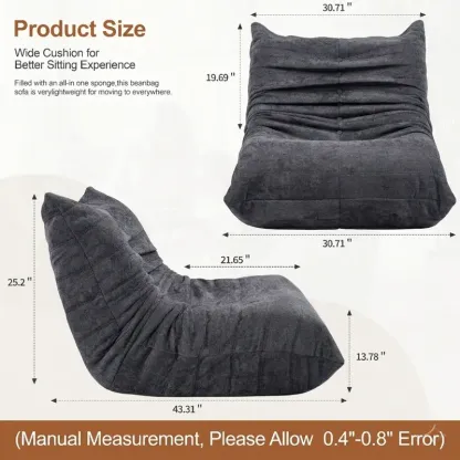 Sillón tipo puf para adultos, sofá puf extragrande relleno de espuma viscoelástica para el hogar o apartamento; sofá tipo «perezoso» con relleno y funda de piel sintética, ideal para niños y mascotas.