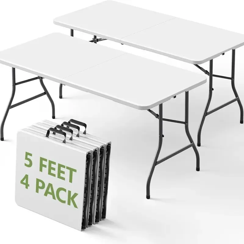 Mesa Plegable de 6 Pies, Paquete de 2/4, Mesa de Plástico Resistente con Asa de Transporte, Plegable por la Mitad con Patas de Acero, Portátil para Fiestas, Bodas, Banquetes, Camping y Picnics, Interior y Exterior, Blanca.