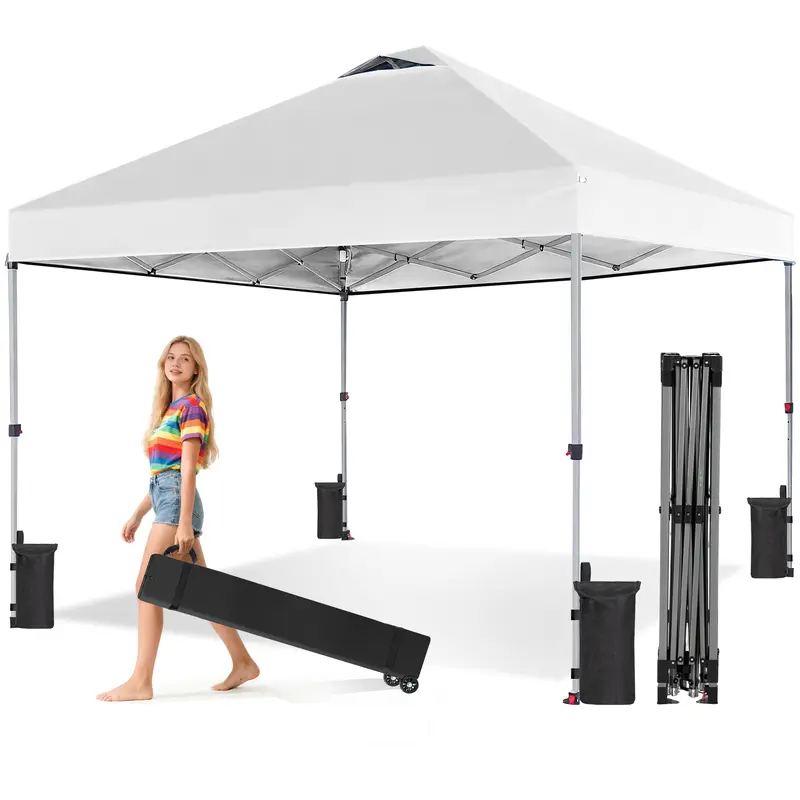 Carpa Plegable 10x10 Pies para Exterior, Instalación Rápida, con Techo Ventilado y Bolsa con Ruedas, Ideal para Patio, Jardín y Eventos