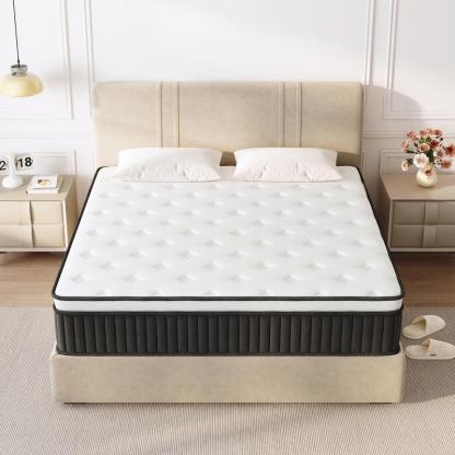 【Colchones híbridos en caja de 10/12/14 pulgadas (tamaños Twin, Full, Queen y King) de espuma viscoelástica | Resortes ensacados + Soporte por zonas | Suaves y cómodos, alivio de presión, firmeza media, certificación CertiPUR-US】