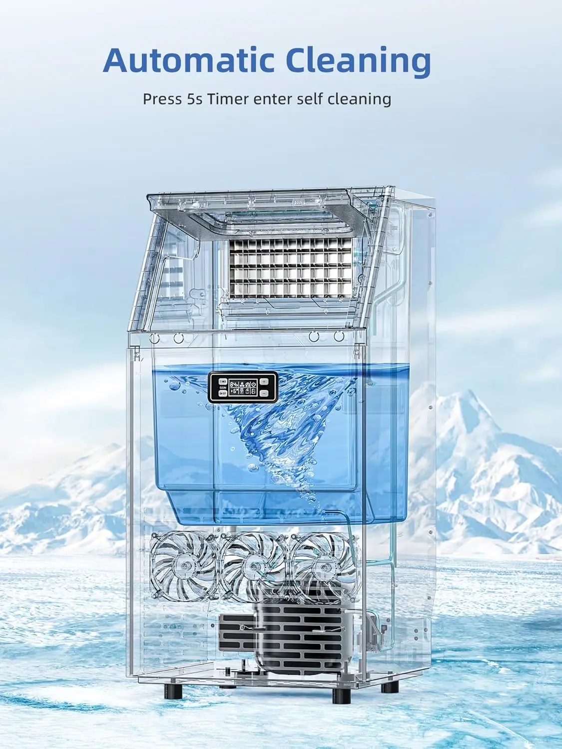 Máquina de Hielo Comercial de 100 lb con Autolimpieza, Fabricadora de Hielo de Acero Inoxidable con Temporizador de 24 Horas y Cesta de 33 lb, Ideal para Hogar, Bar, Oficina y RV