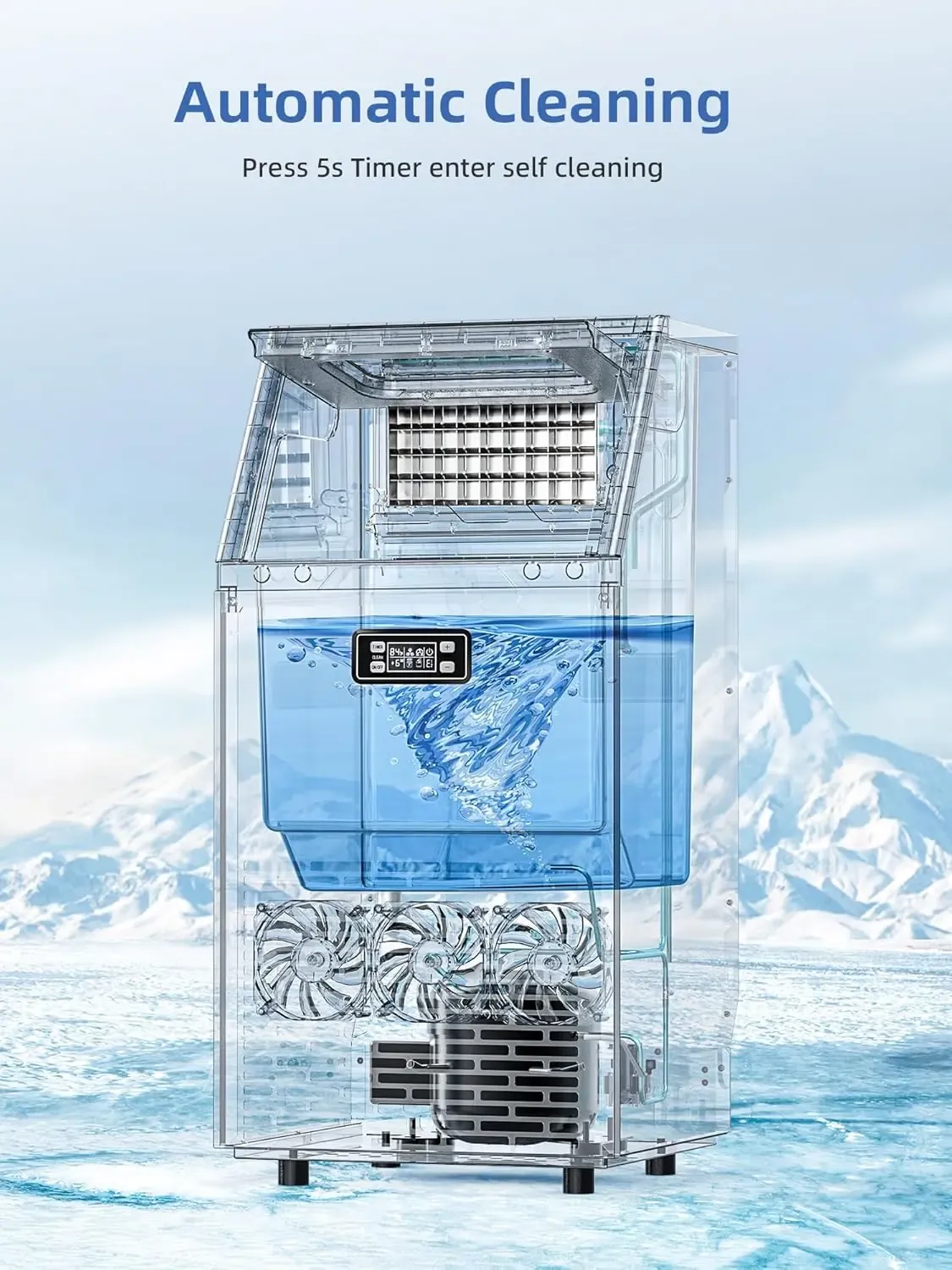 Máquina de Hielo Comercial de 100 lb con Autolimpieza, Fabricadora de Hielo de Acero Inoxidable con Temporizador de 24 Horas y Cesta de 33 lb, Ideal para Hogar, Bar, Oficina y RV