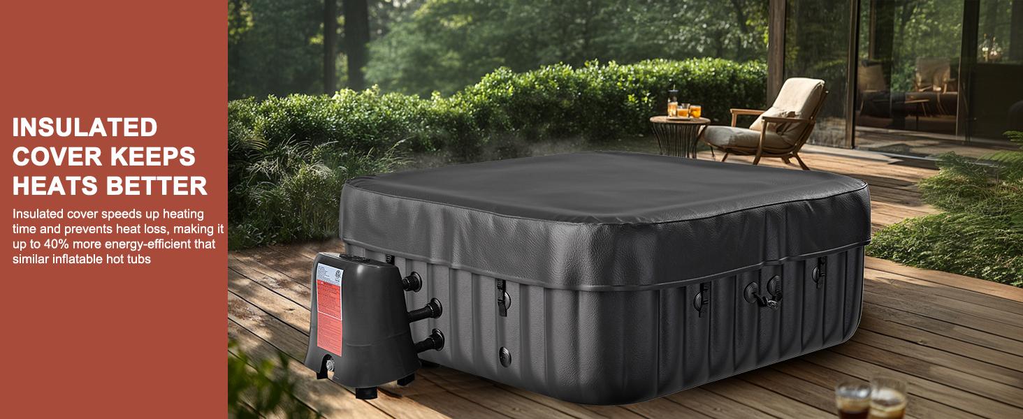 ABORON Inflatable Hot Tub, 73"X73"X25" Portable Blow Up Hot Tub for 4-6 Person, Square Outdoor Spa with 130 Bubble Jets and Heater Pump, Filter Durable inflatable pool