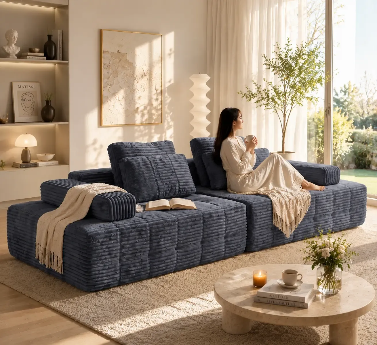 Sofá modular seccional sin estructura, chaise longue extragrande con asientos profundos, sofá cama modular Cloud, no requiere montaje, combinación libre, sofá seccional moderno. Sofá seccional sin estructura. Muebles de sala de estar.