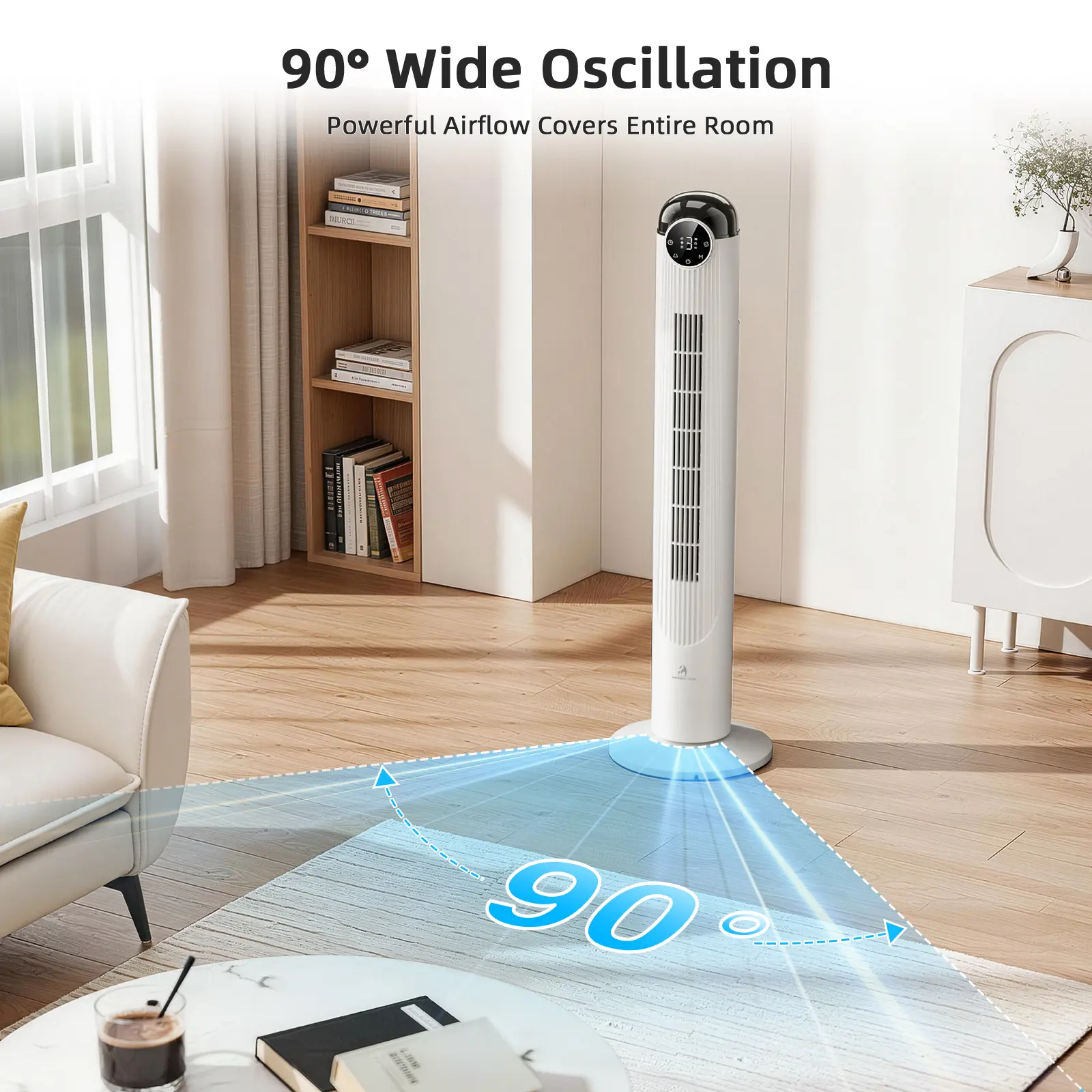 Ventilador de Torre T42 2026 con Motor DC, 6 Velocidades, 4 Modos, Oscilación de 90°, Ultra Silencioso de 22 dB y Control Remoto, Ideal para Dormitorio y Hogar
