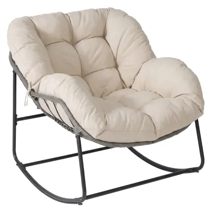 Silla Mecedora Tipo Huevo Extra Grande con Respaldo Ajustable, Cojín Grueso, Soporta hasta 450 lb, Ideal para Patio, Balcón, Jardín y Sala de Estar