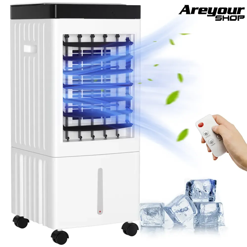 Enfriador de Aire Portátil 3 en 1 de 10L, Ventilador Evaporativo con Humidificador y Control Remoto, Ideal para Hogar, Oficina y Habitaciones
