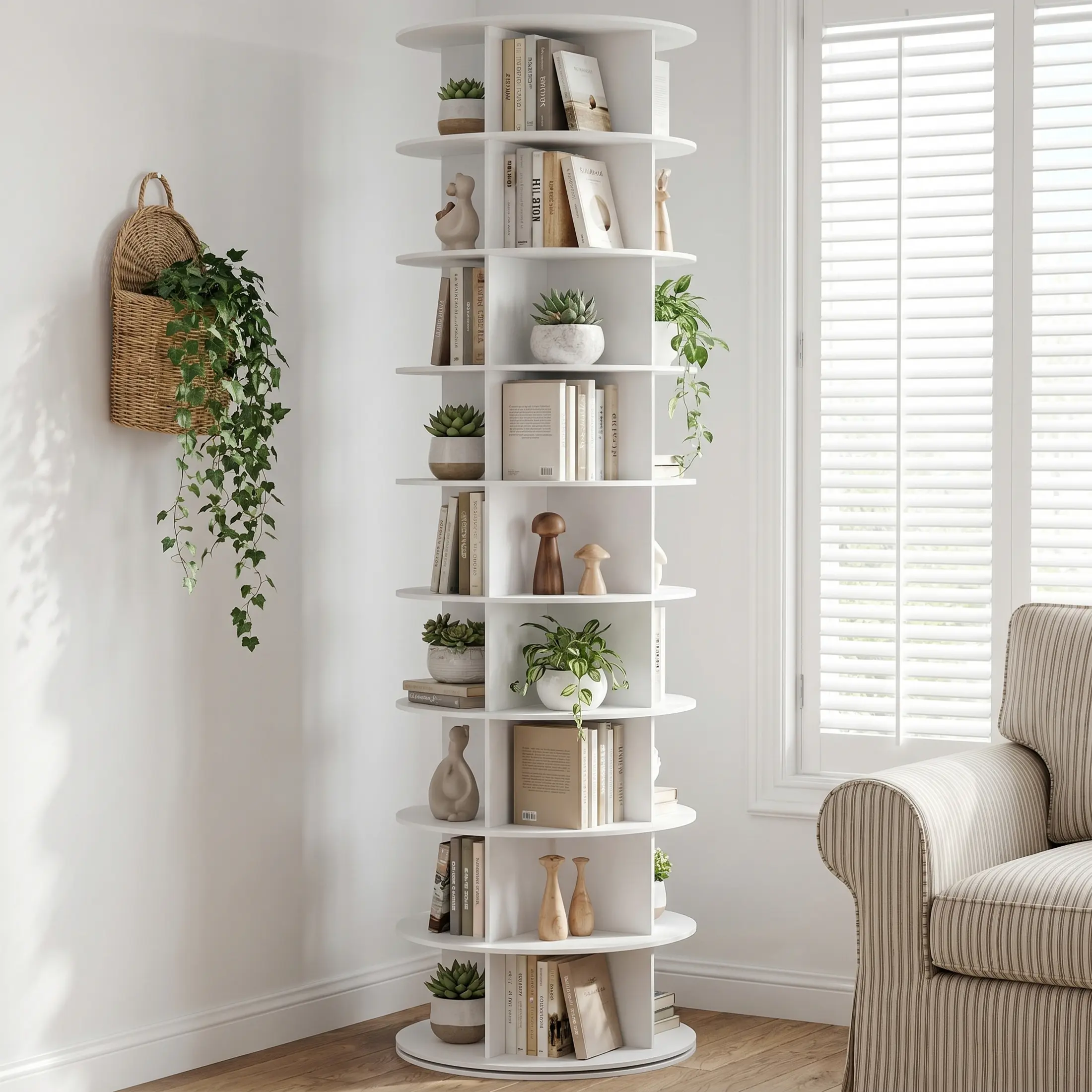 Torre zapatera giratoria con sistema tipo "Lazy Susan", expositor de zapatos y bolsos con rotación de 360 ​​grados, carrusel vertical para organización de armarios.
