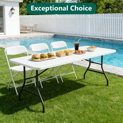 Mesa Plegable de 6 Pies, Paquete de 2/4, Mesa de Plástico Resistente con Asa de Transporte, Plegable por la Mitad con Patas de Acero, Portátil para Fiestas, Bodas, Banquetes, Camping y Picnics, Interior y Exterior, Blanca.
