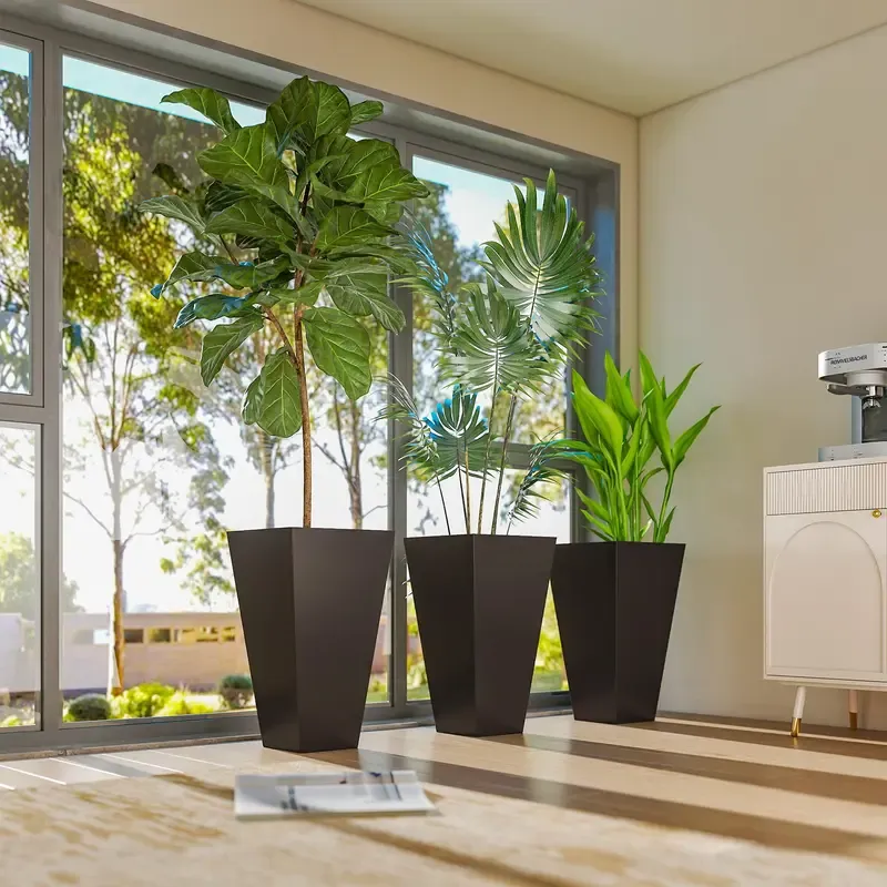 【Juego de 3】Juego de 3 macetas altas con orificio de drenaje; macetas de 28 pulgadas para exteriores e interiores, ideales para porches, patios y terrazas.