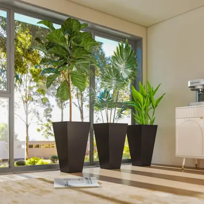 【Juego de 3】Juego de 3 macetas altas con orificio de drenaje; macetas de 28 pulgadas para exteriores e interiores, ideales para porches, patios y terrazas.